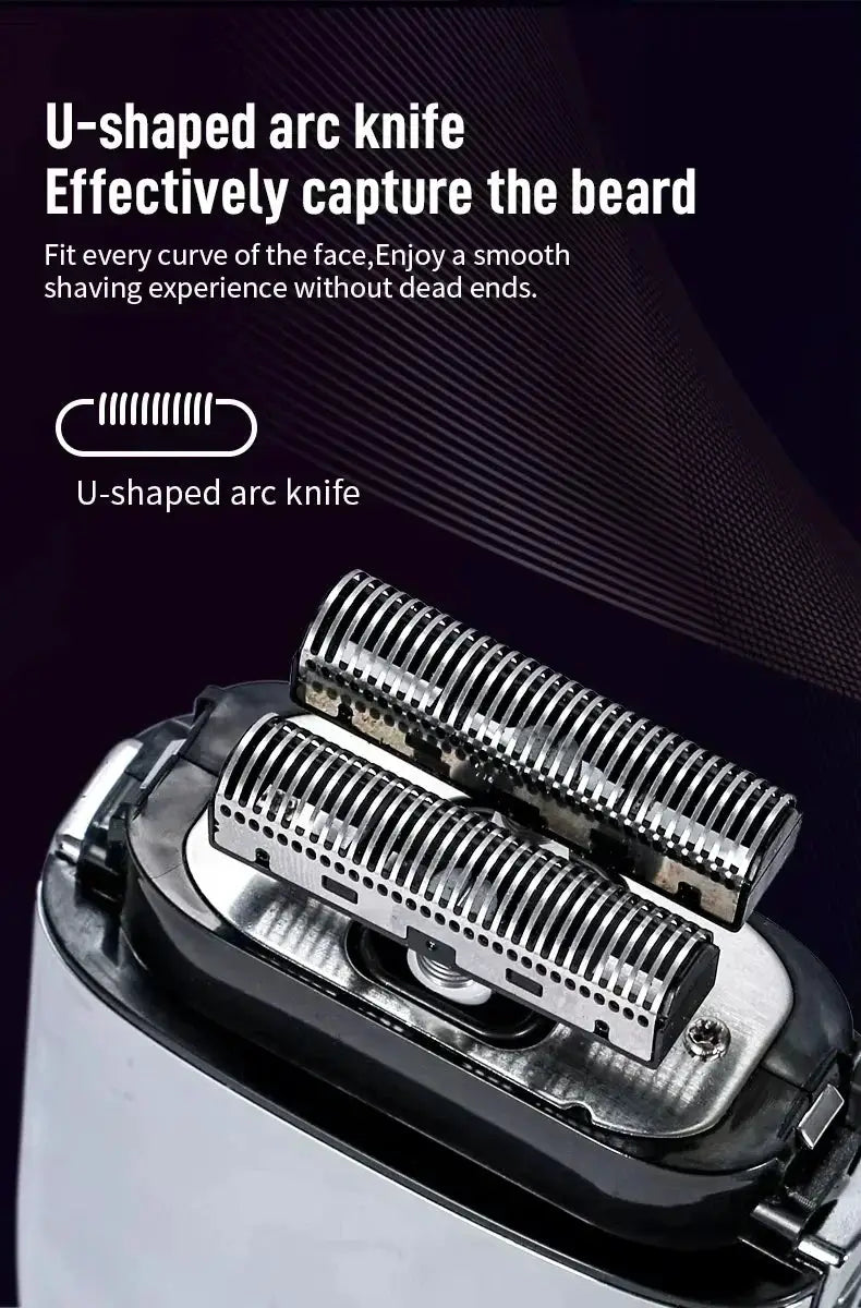 Kemei KM-TX1 hair clipper with dual metal blades; rechargeable men's shaver in gold and silver