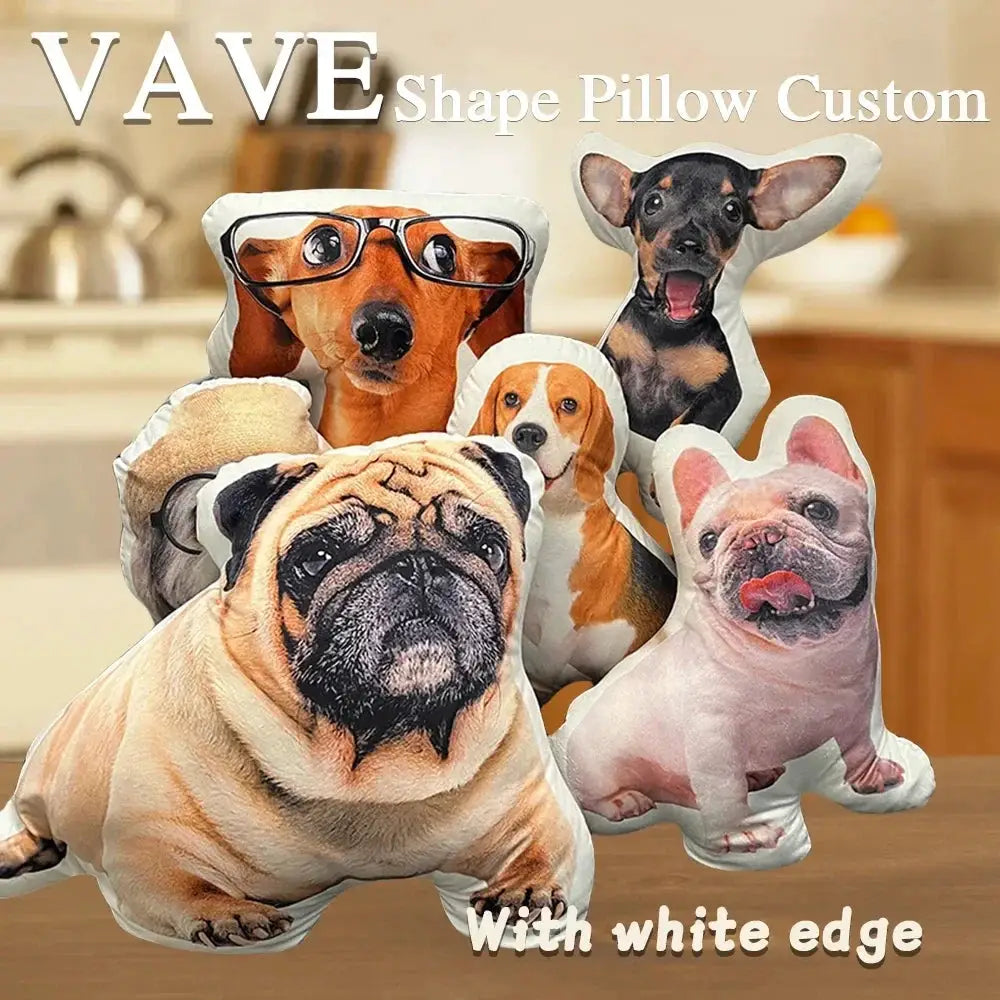 Simples Market photo custom shape dog pillow case set with white edges; assorted dog-print cushions for sofa or car