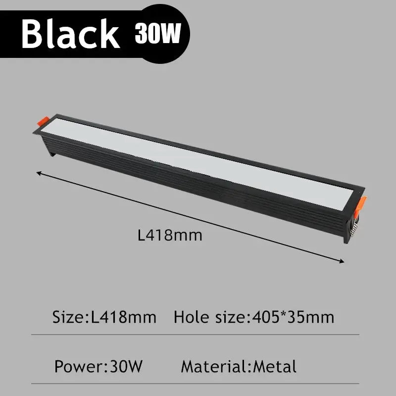 Rectangular LED downlight black 30W by Simples Market, recessed ceiling lamp with metal grille, 418mm