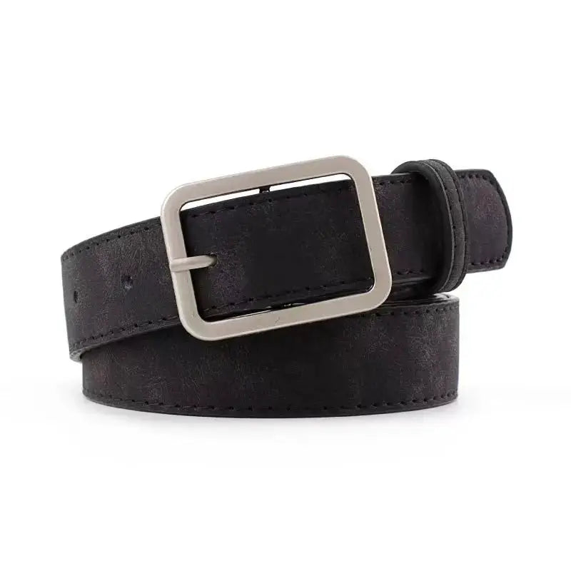 Summer Trend Retro Frosted Belt With Silver Square Buckle For Women Versatile Fashion Accessory