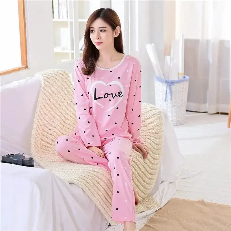 LunaNest Autumn Two Piece Pajama Set For Women Lightweight Breathable Sleepwear With Teacup Animal Pattern