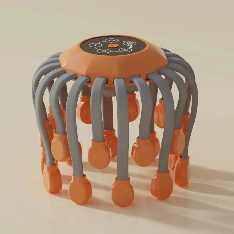 Simples Market orange 20-head scalp massager with gray flexible tentacles and control panel