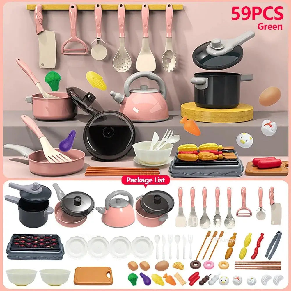 Kids Kitchen Toys Set 59 69 92 Pieces With Play Pots Pretend Food Cooking Toy For Toddlers And Kids Gift