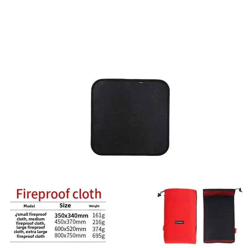 Simples Market outdoor fireproof fiberglass insulation mat, black square with red carrying pouch and black pouch