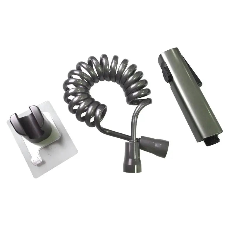 Baokemo toilet bidet sprayer set with gray ABS handheld sprayer, hose, wall mount and no-drill bracket 4-piece G1/2