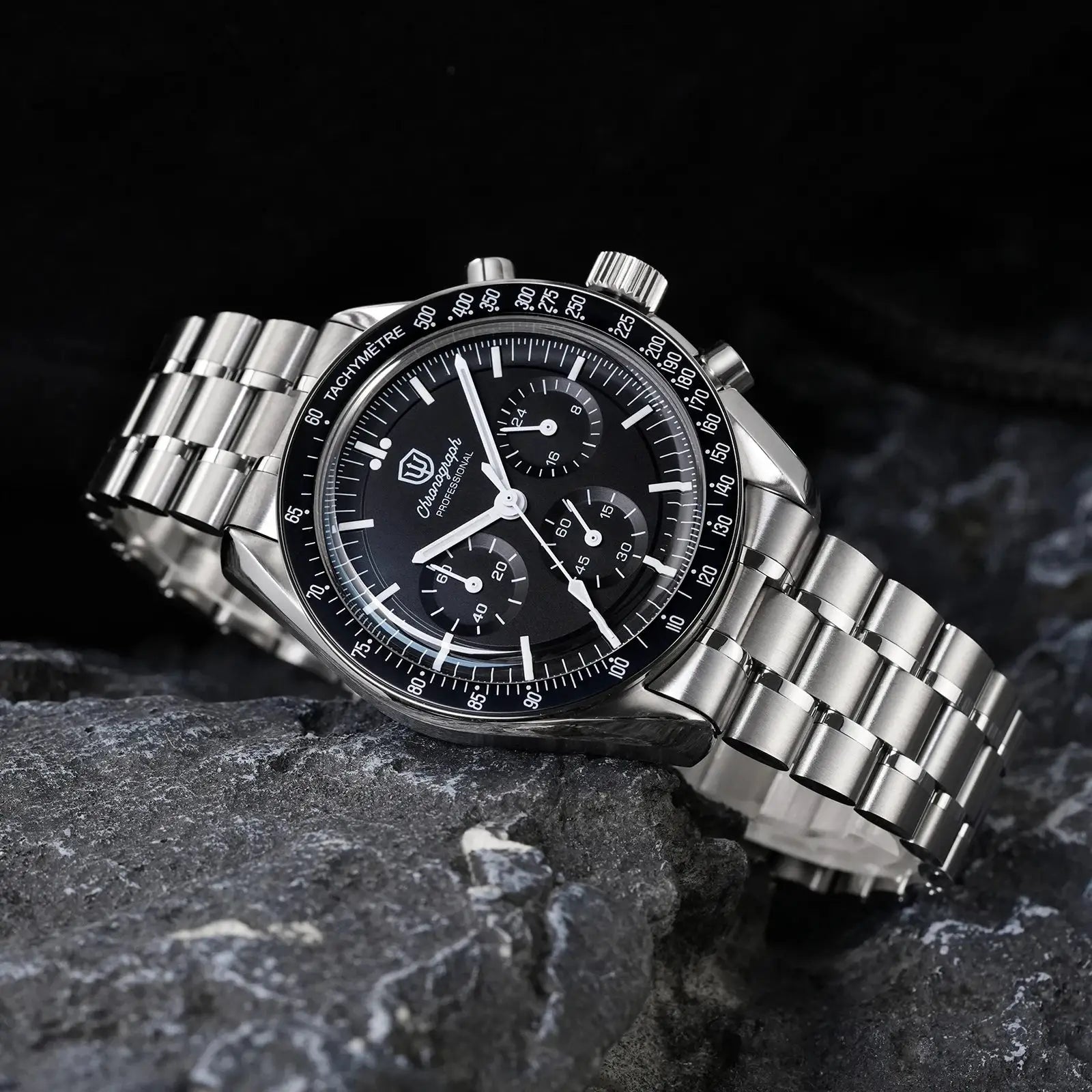 Watchdives WD1863 Chronograph watch with stainless steel bracelet and black dial