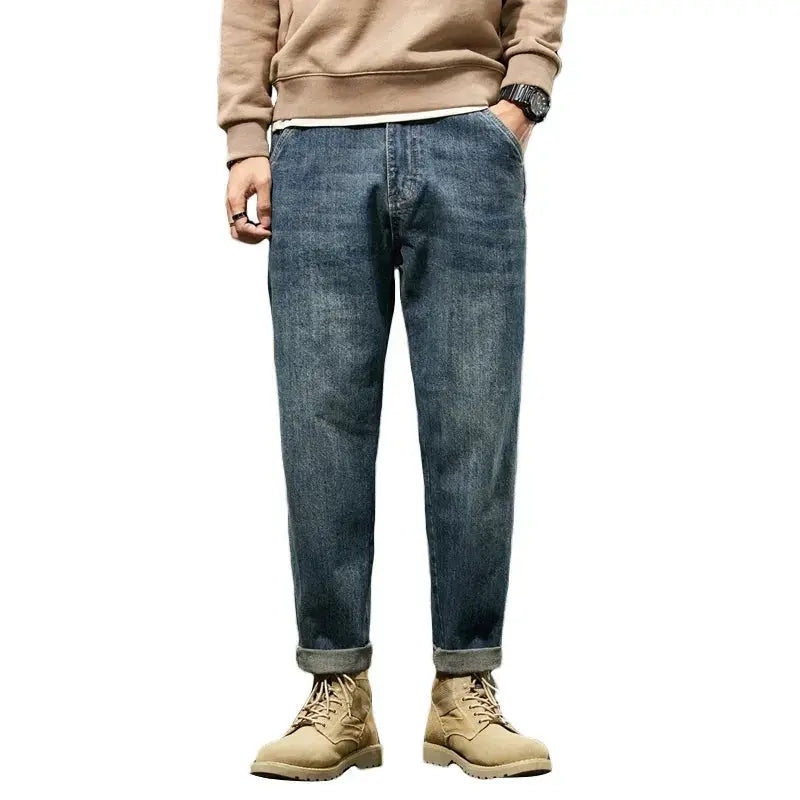 2025 Autumn Winter Mens Harem Jeans Comfortable Solid Color Pants