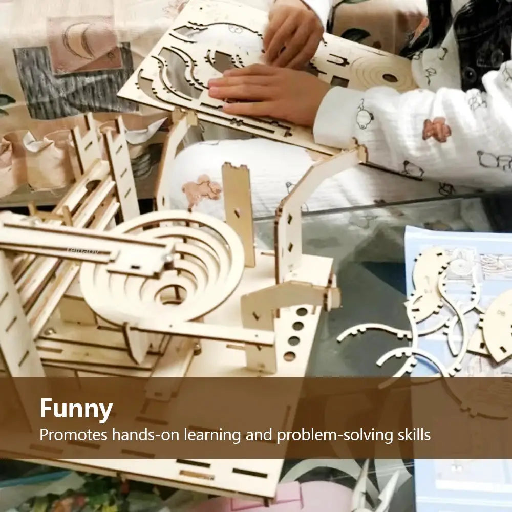 3D Wooden Puzzle Mechanical Model Building Kit Marble Run Set With 4 Balls For Adults And Kids Gift