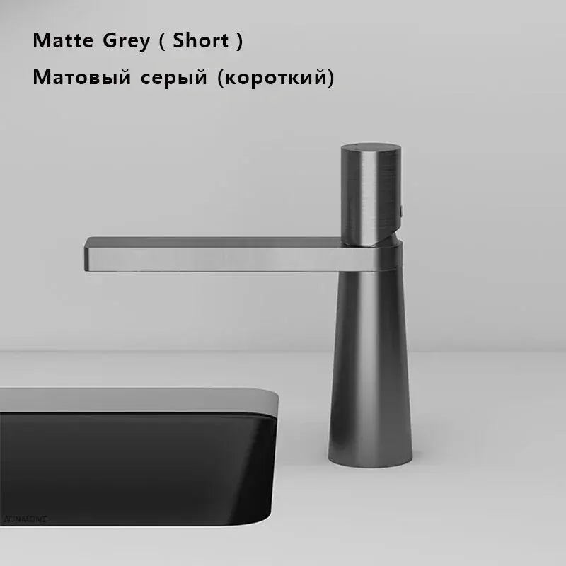 Modern basin faucet matte grey finish with single-handle, single-hole installation