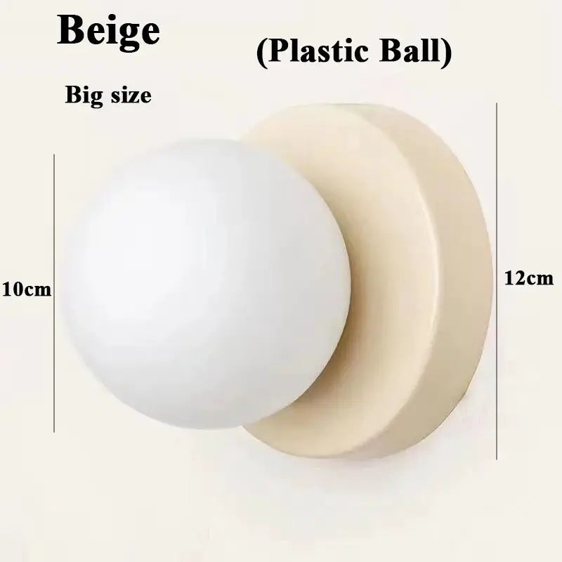 Beige plastic-ball wall lamp with iron base, modern sconce