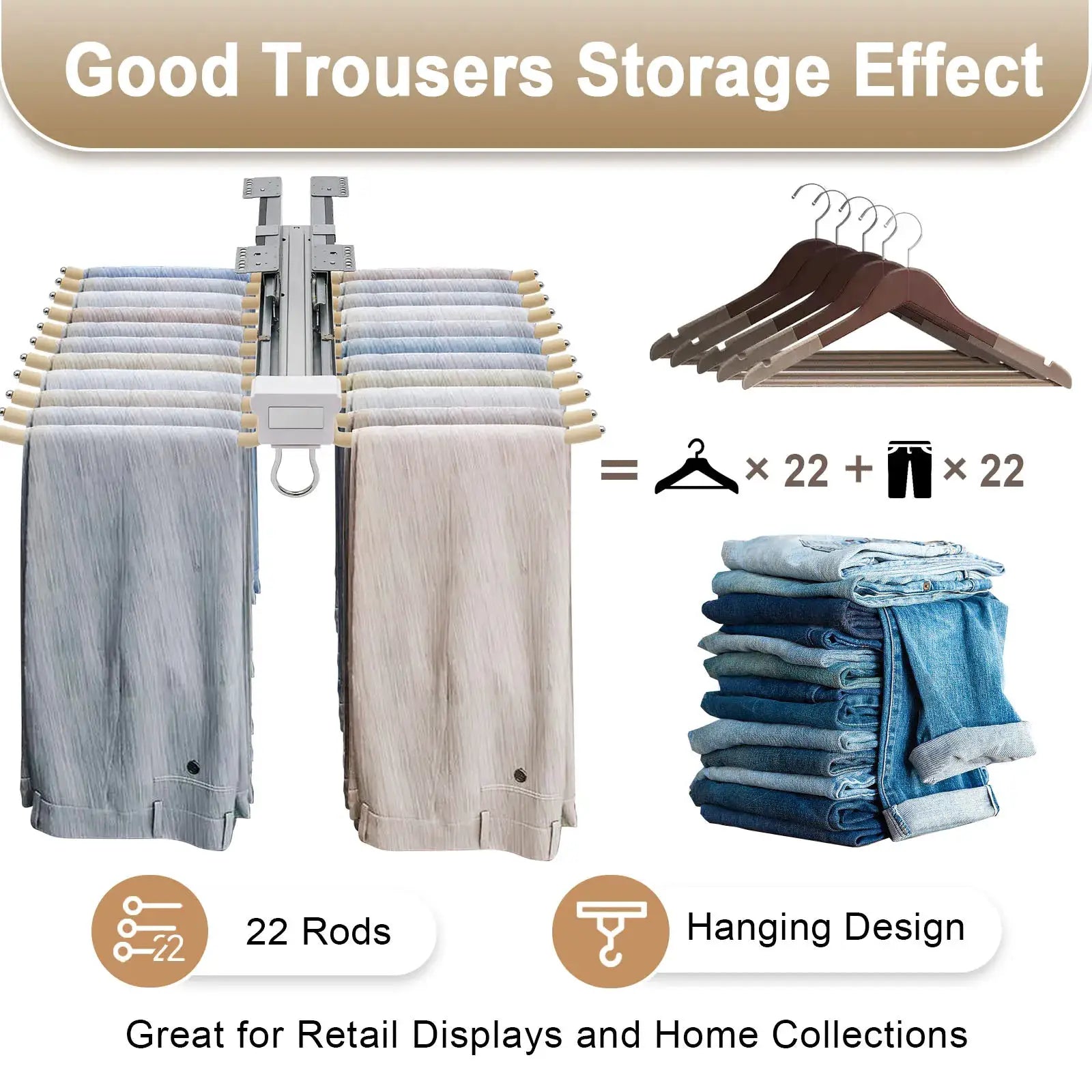 Simples Market space-saving pull-out wardrobe trouser rack for 22 pairs, extendable for 46 cm deep closets