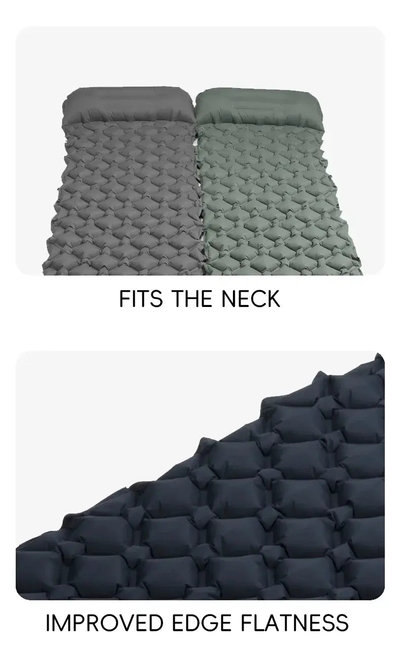 TARKA inflatable camping mat with pillow, twin self-inflating sleeping pads in gray and green for hiking