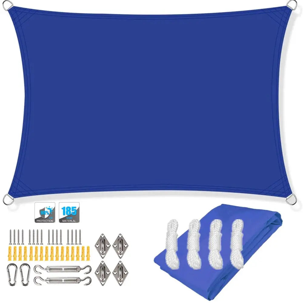 Waterproof sun shade sail canopy blue by Simples Market with mounting hardware and ropes