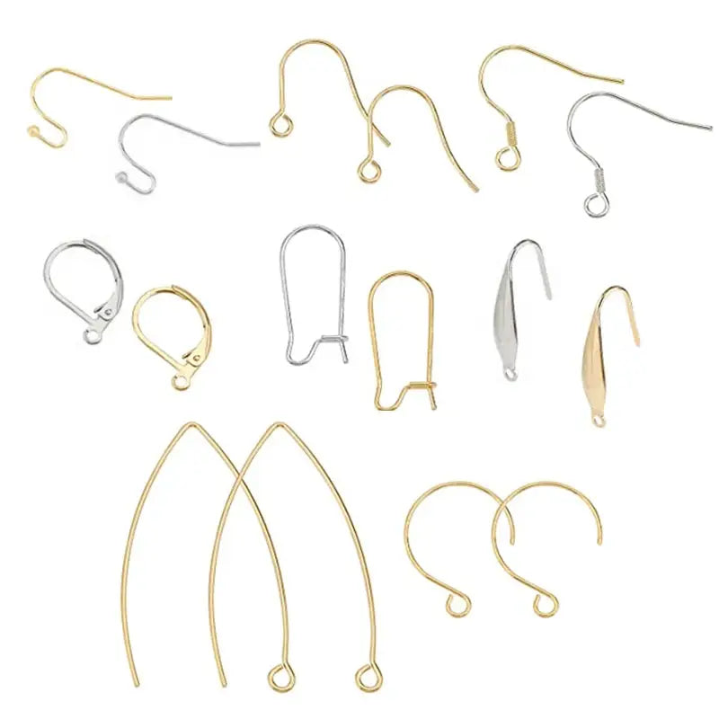Stainless steel ear wires for earrings, 50pcs in gold and silver tones — Simples Market