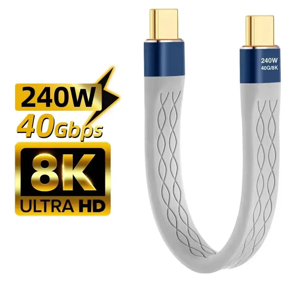 USB-C To USB-C 240W Fast Charging Cable 40Gbps Data Transfer 8K Flat Slim FPC Extension