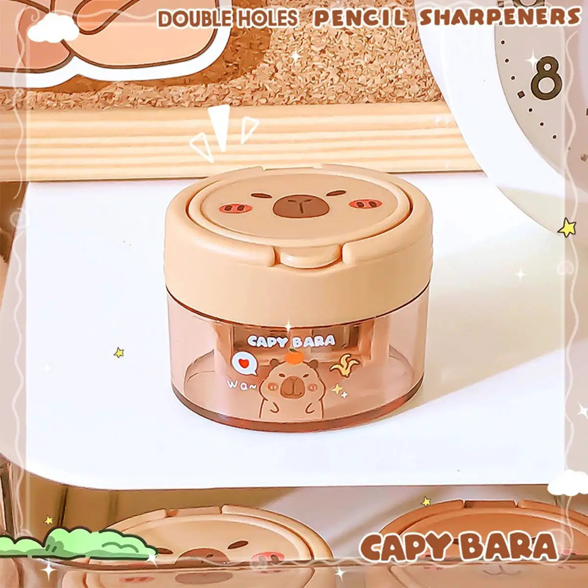 Simples Market Capybara cartoon flip-top dual-hole pencil sharpener, beige plastic compact container