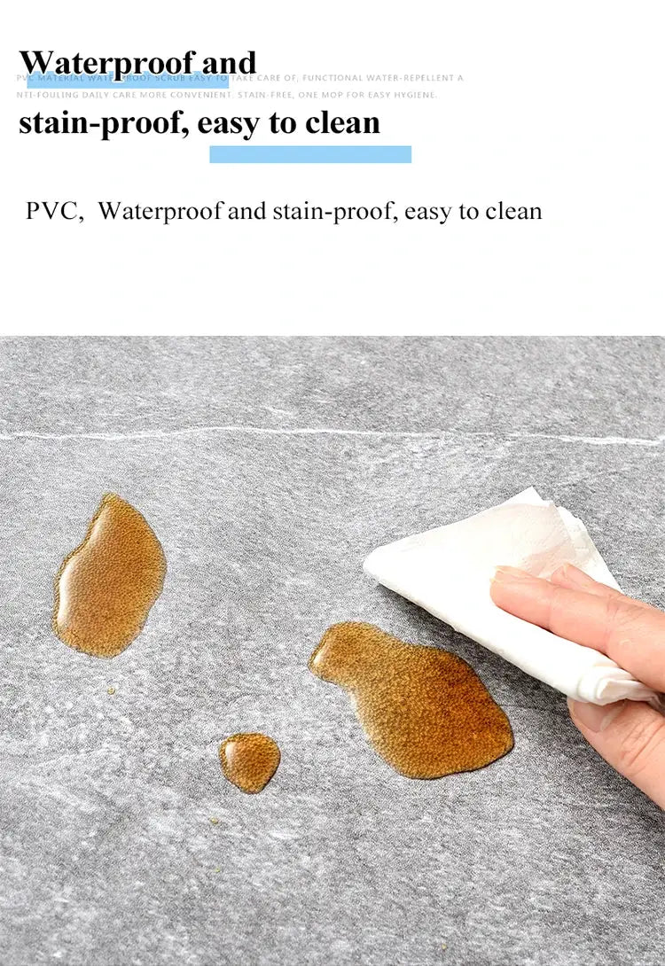 Simples Market 40cm PVC floor tile sticker; self-adhesive, waterproof finish, cleaning brown stains on gray tile.