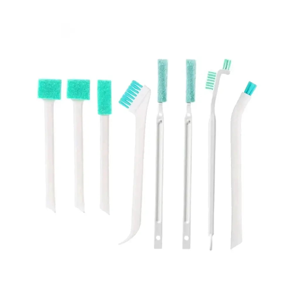 Simples Market 9-piece bottle, window and crevice cleaning brush set with white handles and teal bristles