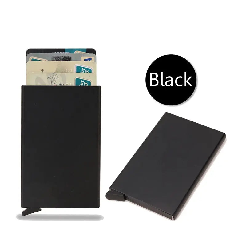 Aluminum RFID credit card holder wallet, black, minimalist slim design; set of 2.