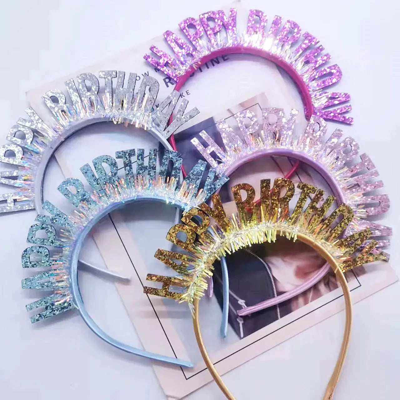 Glitter Happy Birthday Sequin Headband Birthday Decoration for Kids and Adults Pink Silver Blue Headbands