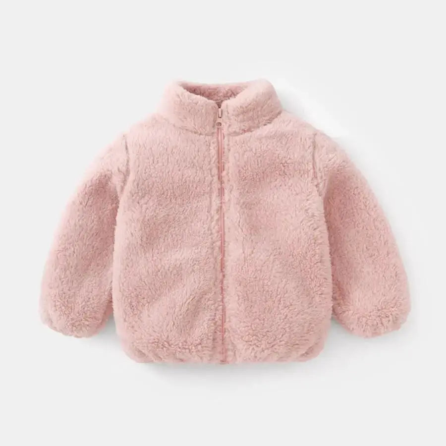 Solid Color Plush Coat For Kids Autumn Winter Warm Casual Jacket Greatcoat Outerwear Baby Boy Girl Toddler