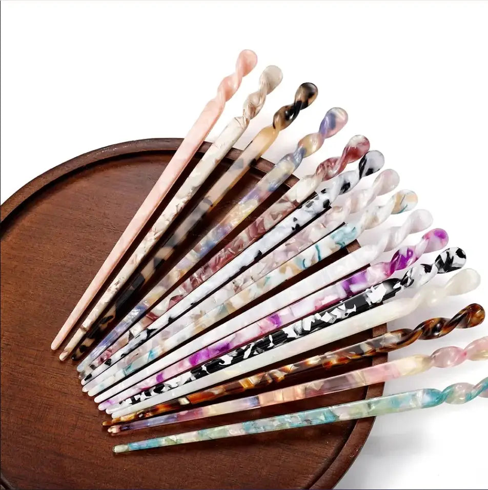 Chinese Style acetate resin hair sticks by Simples Market; 20-piece set in marbled pastel swirls
