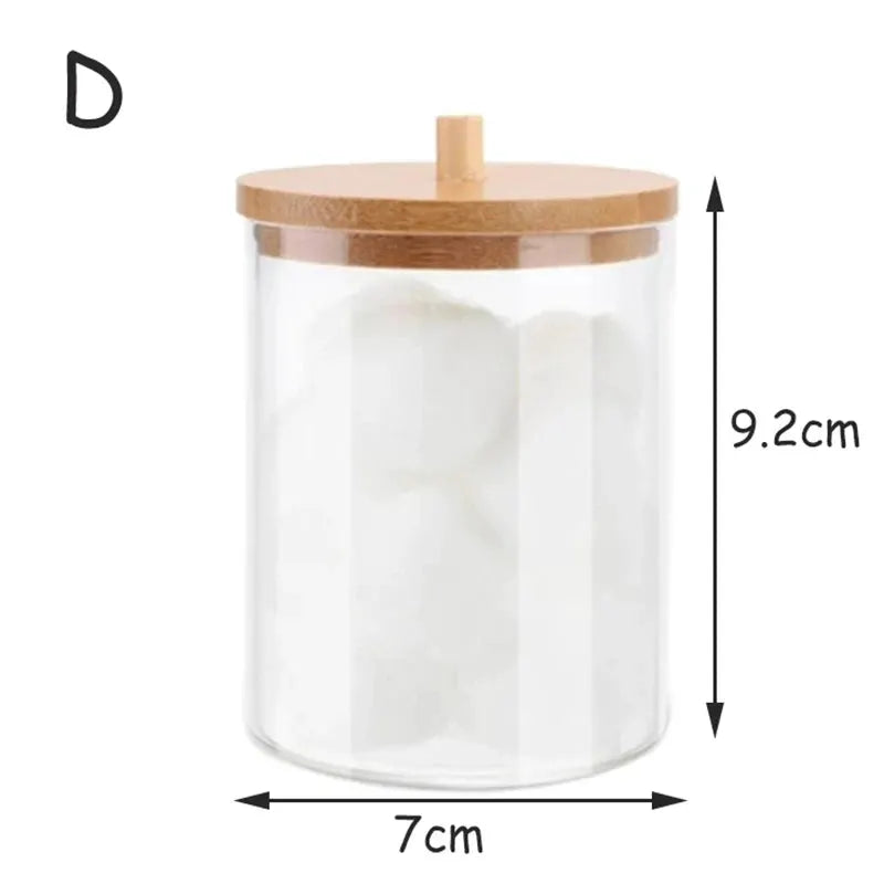 ClearNest Acrylic Storage Box Bathroom Organizer Transparent Box With Bamboo Lid For Cotton Pads Swabs QTips