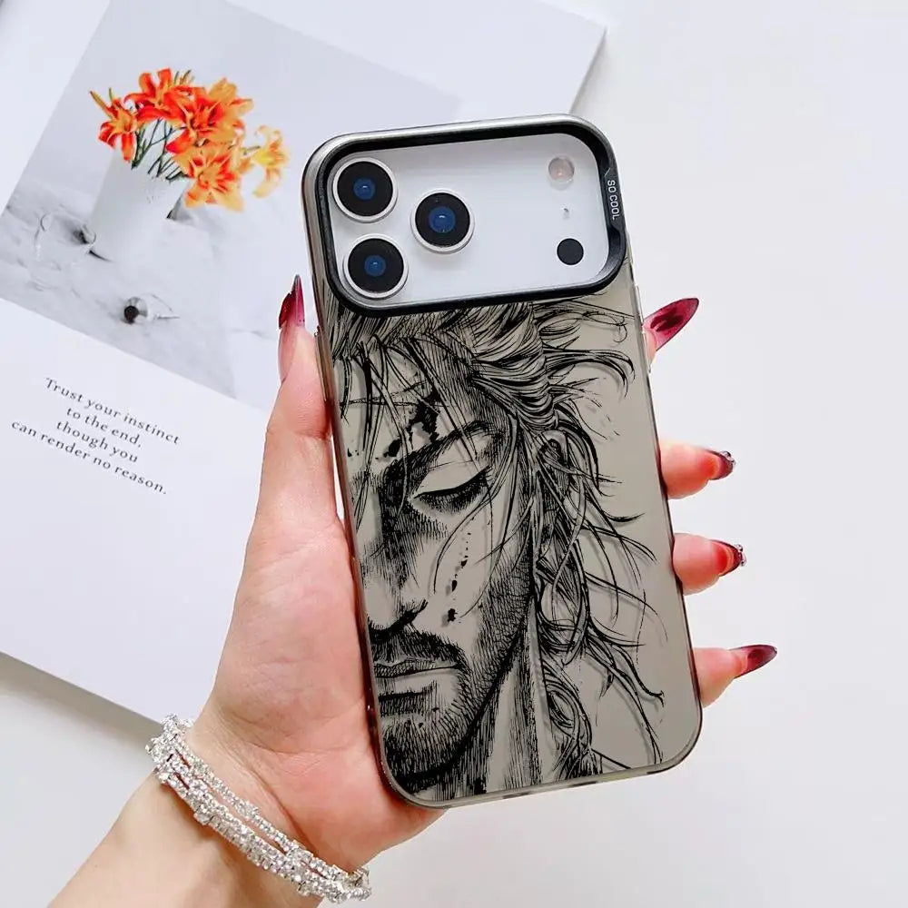 V-Vagabond S-Samurai anime iPhone case, clear back with a bold black ink samurai portrait and matte edge