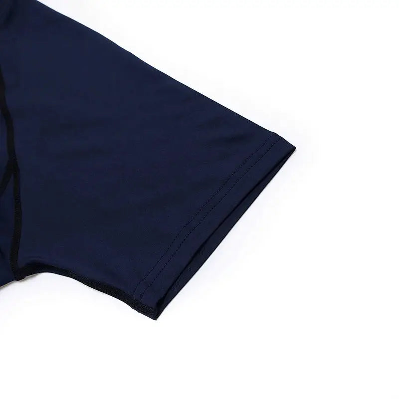 Men's running compression T-shirt, navy blue, short-sleeve with black edge stitching