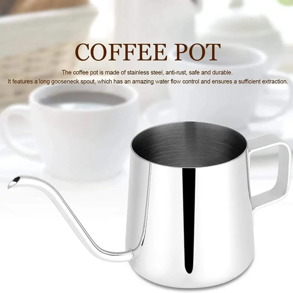 BrewMaster Gooseneck Pour Over Coffee Pot 12 Oz 304 Stainless Steel Narrow Spout For Precise Pouring Teflon Coated