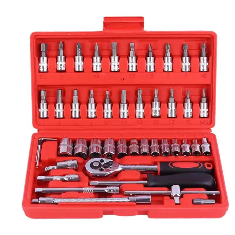 46 Piece Carbon Steel Tool Set With Sockets Ratchet Wrench And Screwdrivers For Household Motorcycle And Car Repair