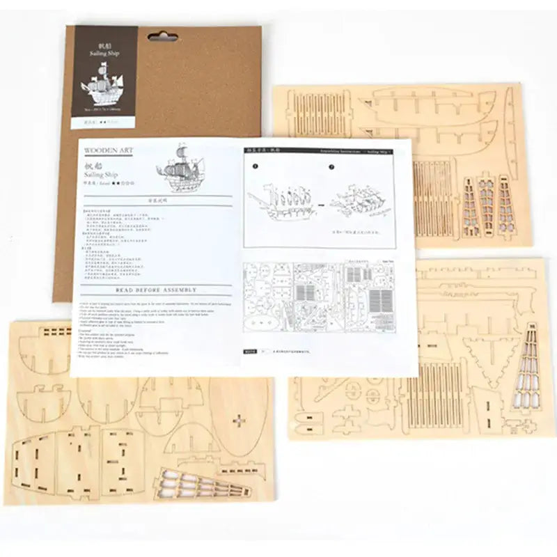 DIY 3D Wooden Puzzle Kit For Assembly Laser Cut Sailing Ship Biplane Steam Locomotive Train Toy For Adults And Kids