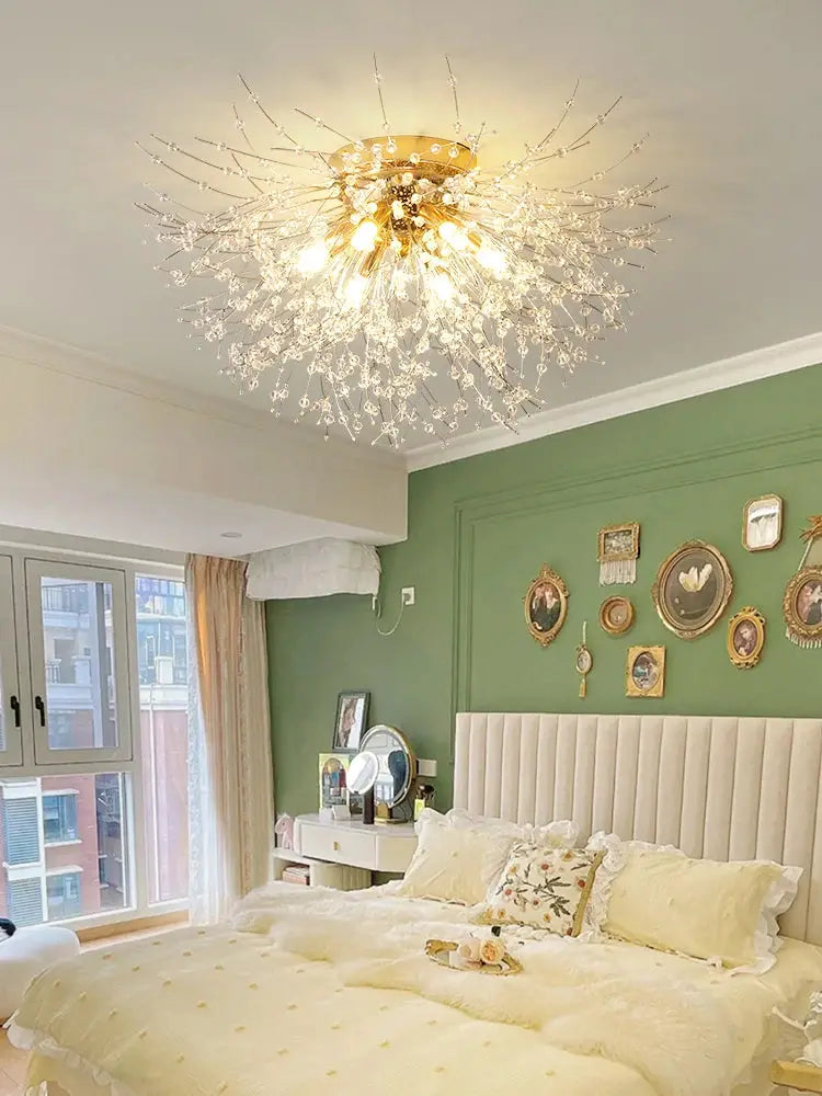 IRALAN crystal LED ceiling lamp by Simples Market with 3-color changing light, modern luxury chandelier for bedroom