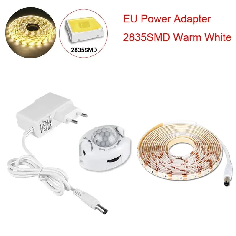 Motion-sensor under-cabinet LED light kit, 4-piece by Simples Market with warm-white 2835SMD strip and EU power adapter