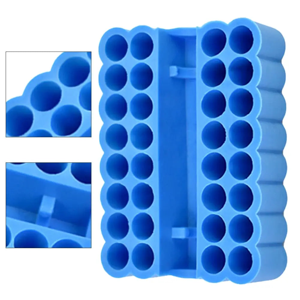 Bit holder set, blue plastic 2-piece with 32 hex-shank holes for 6.35mm shanks, Simples Market