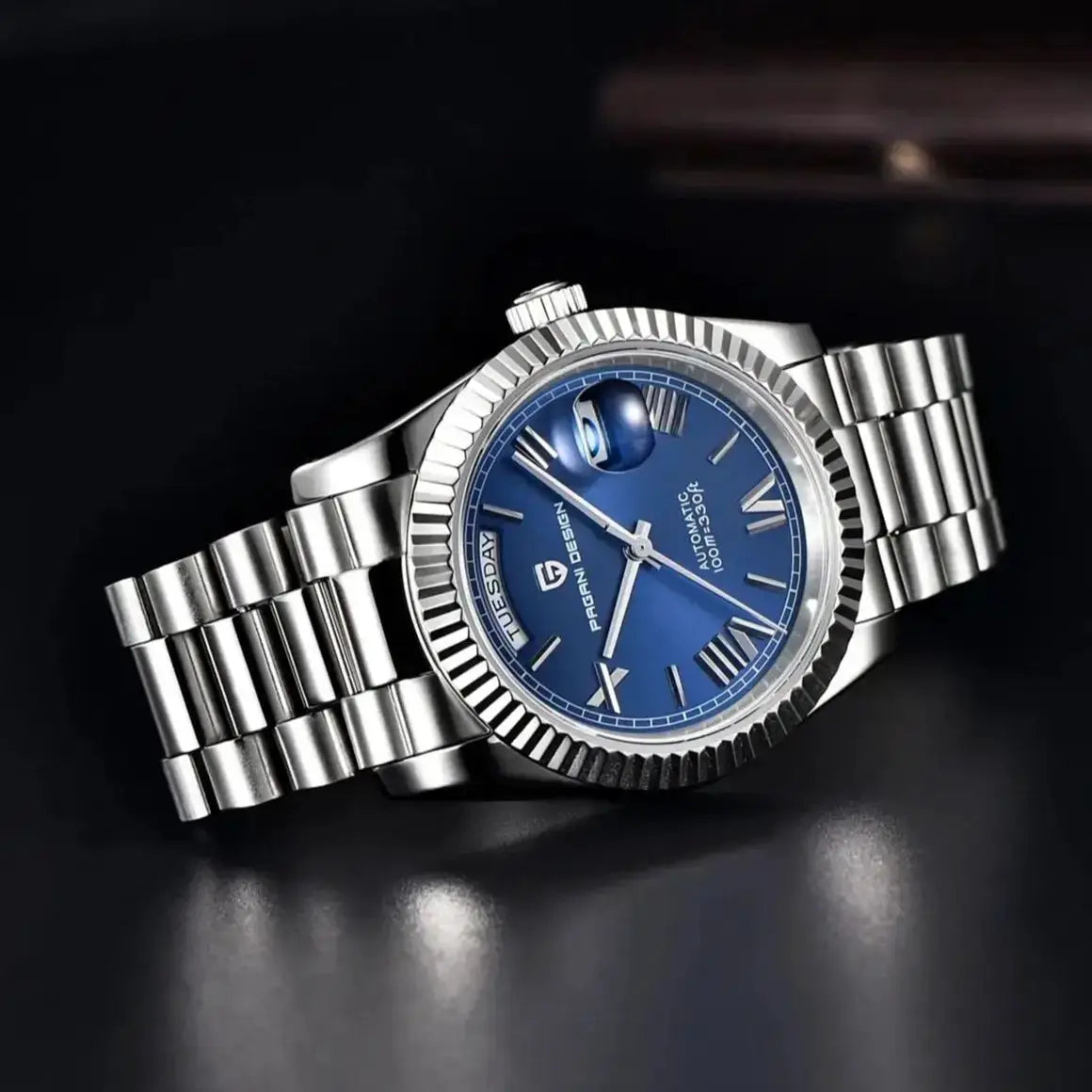 PAGANI DESIGN DD36 men's stainless steel automatic wristwatch with blue dial and AR sapphire glass