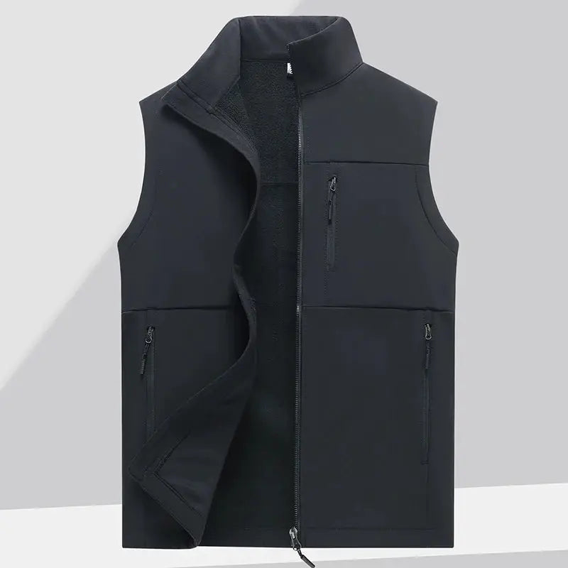 Simples Market black soft-shell vest for men, sleeveless with zip pockets and fleece lining