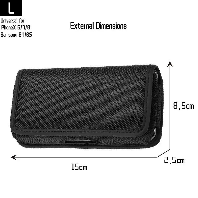 Simples Market nylon mobile phone waist bag for men and women, black belt-loop fanny pack, 15x8.5x2.5 cm
