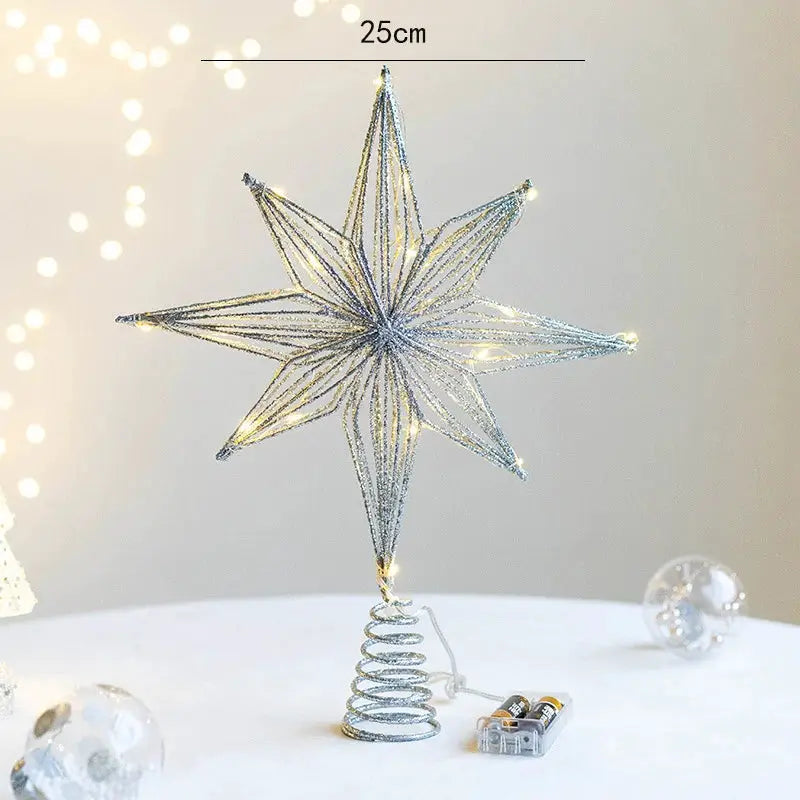 Gold Christmas Tree Topper Star With LED String Lights Ornament For Home Decor Party Festive New Year