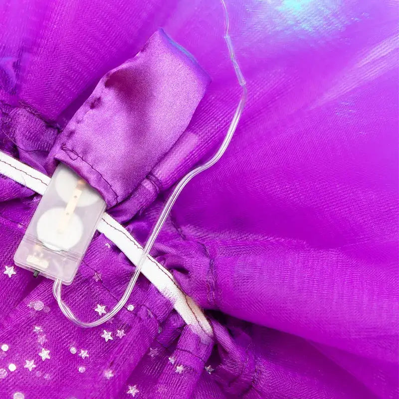 LED-lit purple tulle star skirt with battery pack for dancewear by Simples Market