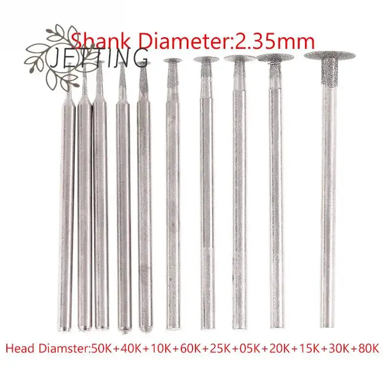 10 Pcs Ultra Thin T Head Diamond Grinding Bits 2.35mm Shank Mounted Points for Stone Jade Engraving Polishing Set
