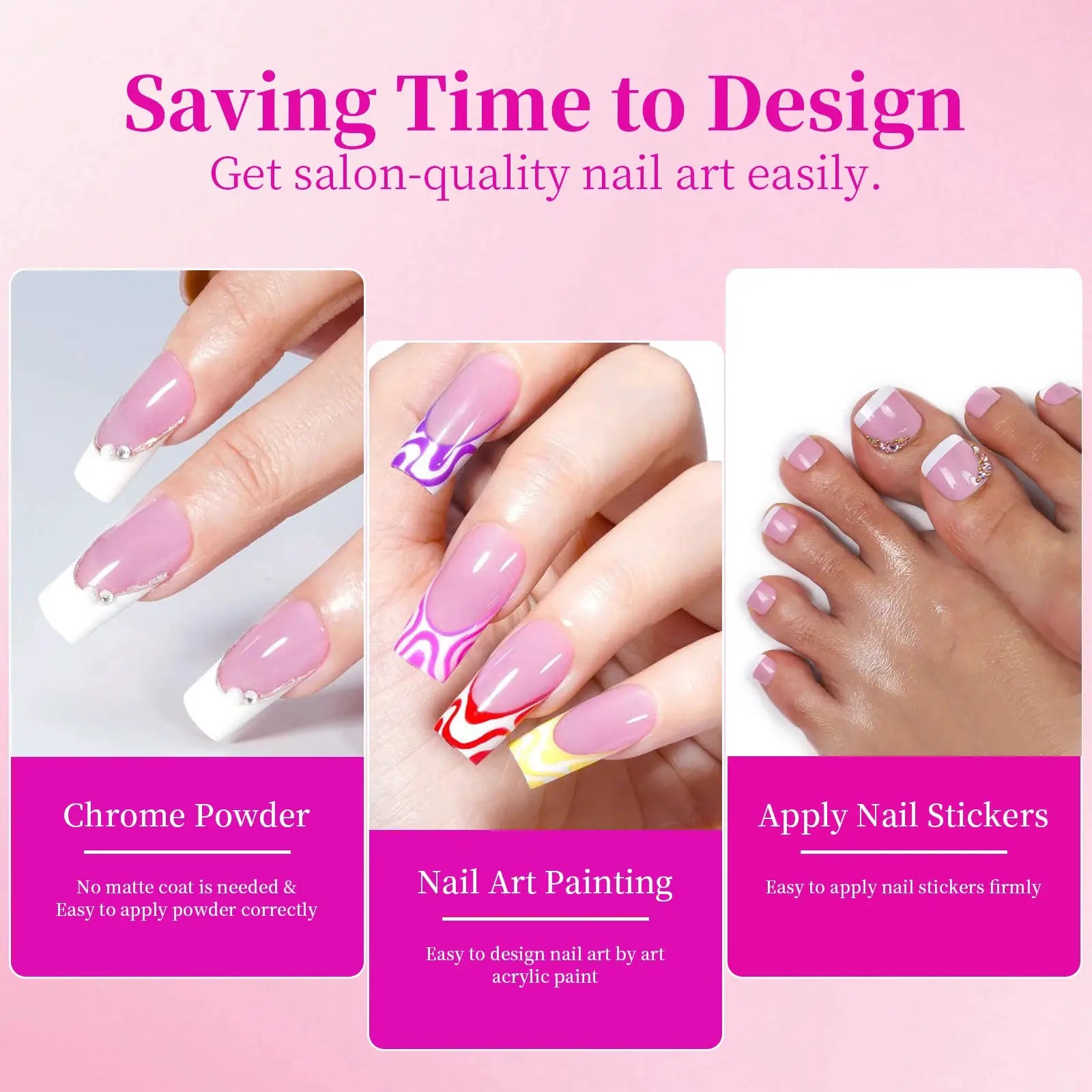 144 Pcs French Manicure Nail Set For Hands And Feet Summer Short Square Shiny Acrylic Full Coverage