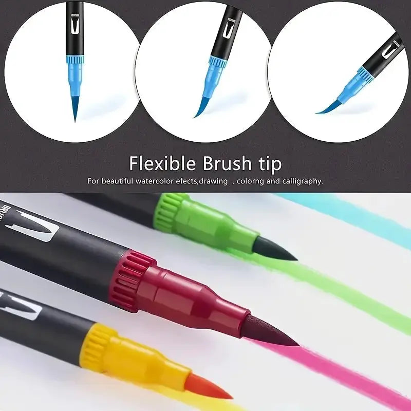 Simples Market Vibrant double-ended watercolor markers set with durable plastic bodies, 4 colorful brush-tip markers