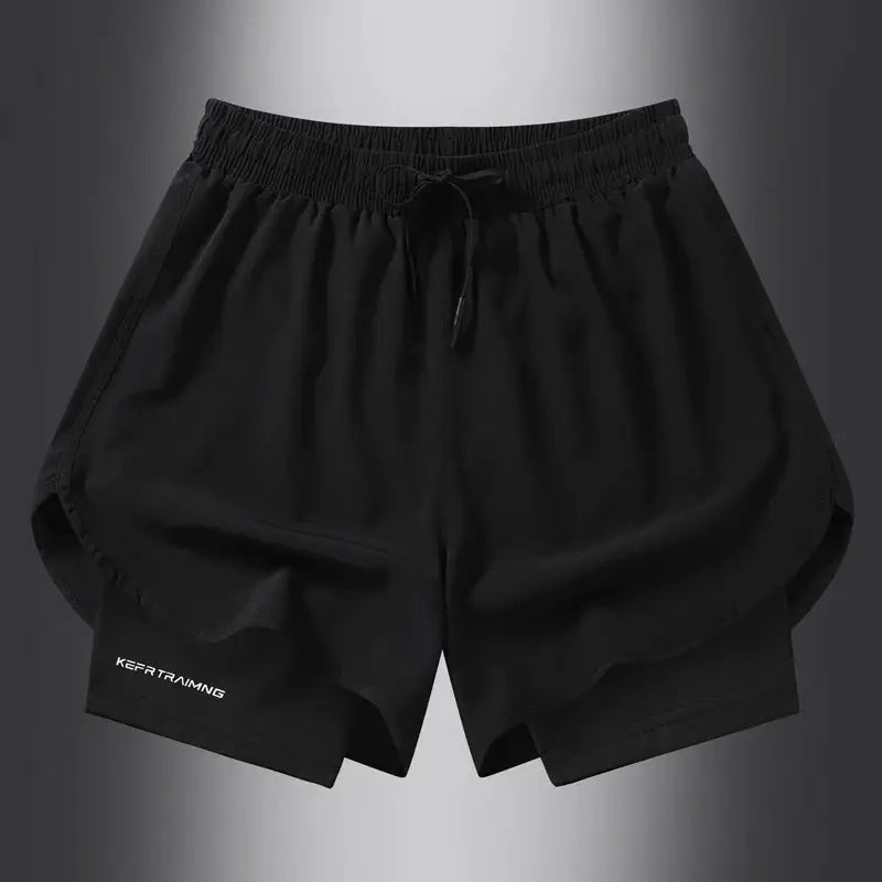 Black athletic shorts with drawstring, quick-dry fabric for running by Simples Market