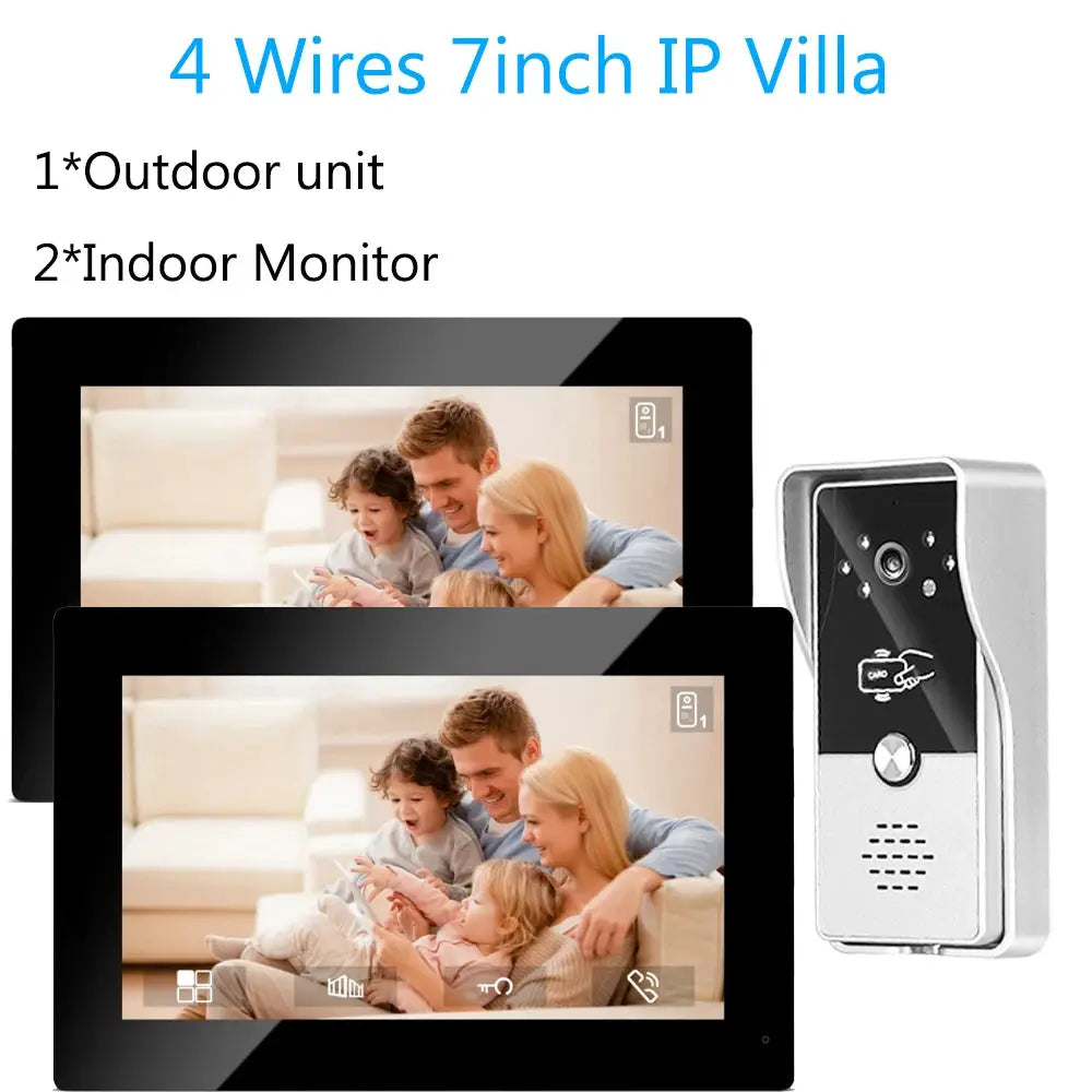 7-inch IP video door intercom kit with 1 outdoor unit and 2 indoor monitors by Simples Market