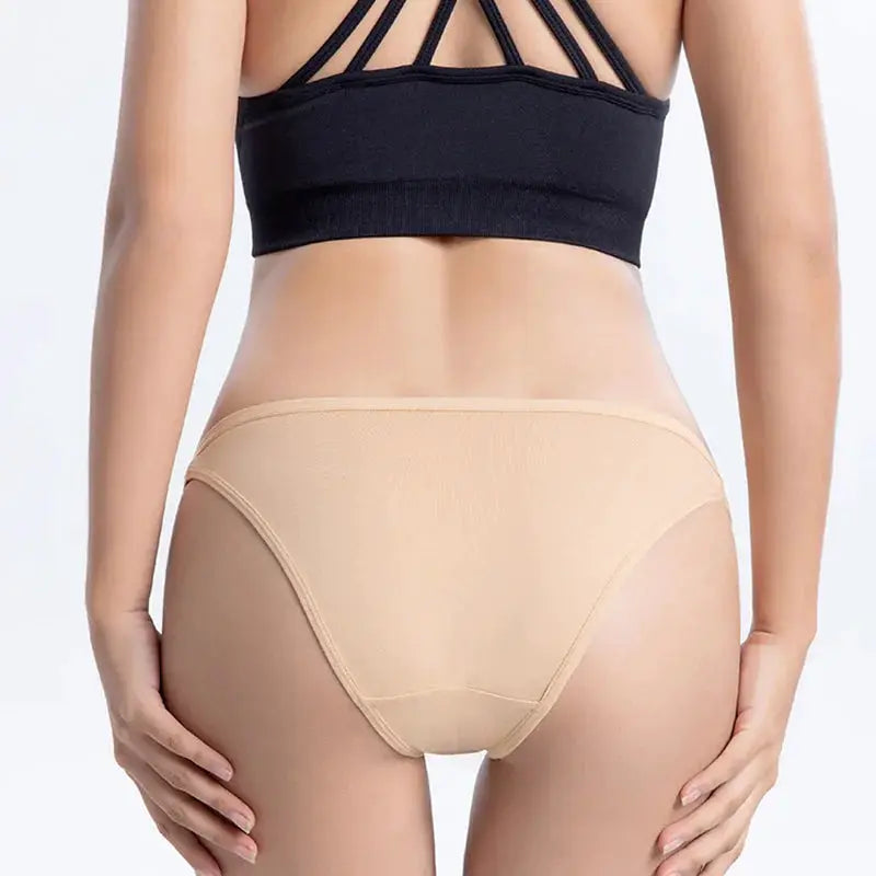 3-pack women's cotton bikini briefs in nude beige, back view