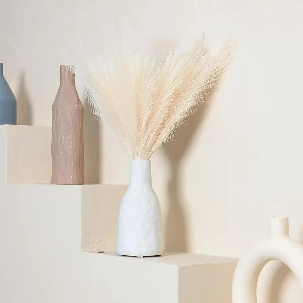 Fluffy pampas grass stems in pale blue ceramic vase for boho home decor, 42cm Simples Market