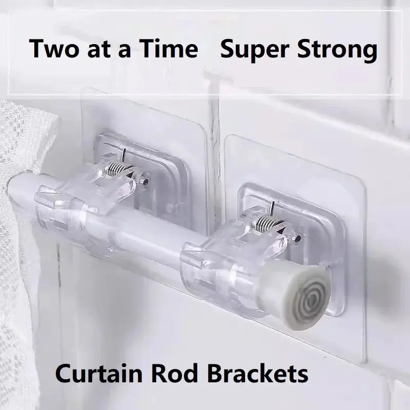 Two Pack Punching Free Curtain Rod Hooks Adhesive Wall Mounted Brackets For Telescopic Curtain Rods And Towel Rails
