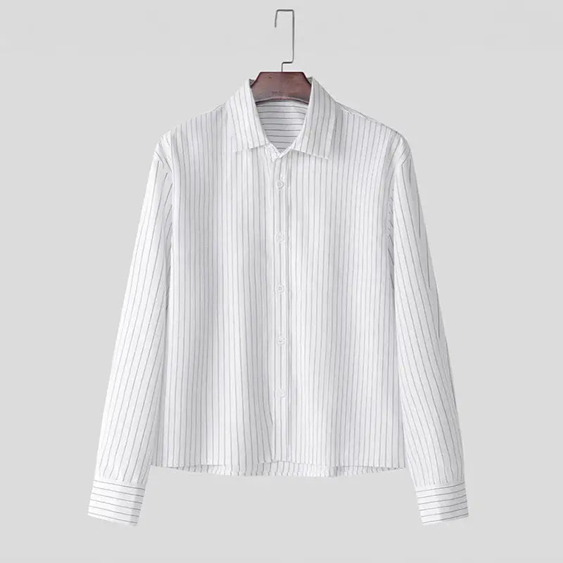 Men's striped shirt by Simples Market, white with blue pinstripes, long sleeves