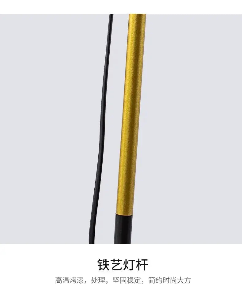 Simples Market floor lamp with a gold iron pole and black base, LED standing reading light.